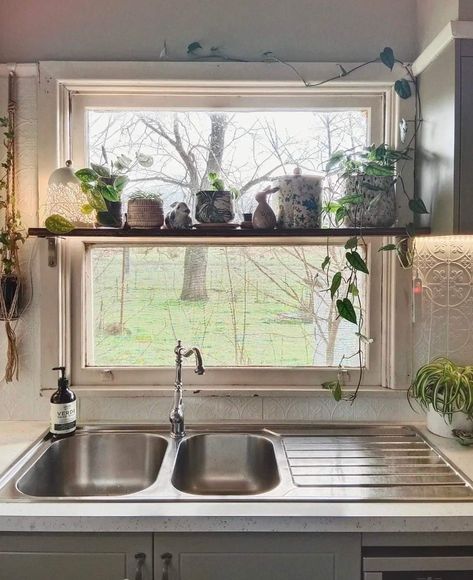 Shelf Over Kitchen Window, Kitchen Window Plants, Kitchen Plants Decor, Window Shelf For Plants, Over Kitchen Sink, Kitchen Window Decor, Window Plant Shelf, How To Stay Organized, Kitchen Sink Window