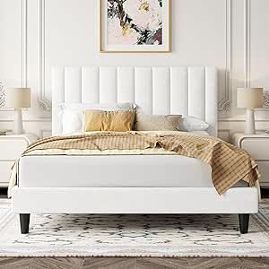 White Bedframe No Headboard, White Upholstered Bed Frame Bedroom, White Bedroom Bed Frames, White Upholstered Bed Twin, Chunky White Bed Frame, White Slat Bed Frame, White Bed Panel, King Size White Headboard, Fabric Bed Frame White