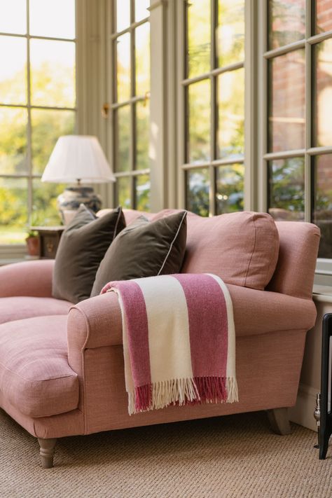 Front Roe, Cottage Vibes, Alternative Flooring, Pink Couch, Louise Roe, Pink Sofa, Traditional Sofa, Bright Rooms, Room Style