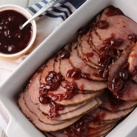 Cherry Ham Glaze Recipe | Allrecipes Cherry Ham Glaze, Raisin Sauce For Ham, Holiday Ham Glaze, Christmas Ham Glaze, Cherry Glazed Ham, Cherry Ham, Cooking Steak On Grill, Raisin Sauce, Cherry Jelly