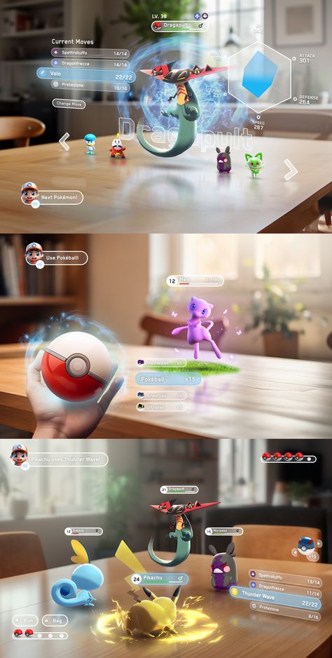 #vr #ar #mr #ui #game #pokemon Mixed Reality Design, Game Design Inspiration, Ui Game Design, Game Interface Design, Gaming Interface, Spatial Computing, Vr Ui, Vr Design, Gaming Screen