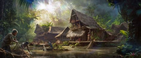 ArtStation - Jungle Village Village Concept Art, Jungle Village, Jungle Environment, World Of Darkness, Push It, Environment Concept Art, Concept Art, I Can, Art Design