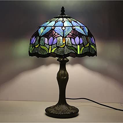 Errzom Tiffany Style Table Lamp Stained Glass Lamp Shade Purple Tulip Flower Reading Desk Light 12 Inches for Bedroom Study Living Room Office Stained Glass Lamp Shades, Stained Glass Lamp, Stained Glass Table Lamps, Antique Tiffany, Tiffany Style Table Lamps, Tiffany Style Lamp, Tiffany Table Lamps, Tiffany Lamp, Tiffany Stained Glass