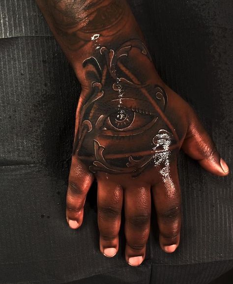 Hand Tattoos For Dark Skin Guys, Hand Tattoos On Black Guys, Brown Skin Tattoo, Dark Skin Tattoo Men Forearm, Black People Tattoos Dark Skin, Darkskin Tattoos Girl, Dark Skin Tattoo, Cool Half Sleeve Tattoos, Back Of Hand