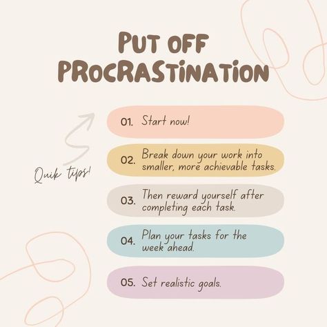 Tips On Procrastination, Procasination Quotes, How To Not Procrastinate Tips, How Not To Procrastinate, Tips For Procrastinators, How To Take Action On Goals, How To Stop Procrastinating Motivation, Overcome Procrastination Tips, Study Tips For Procrastinators