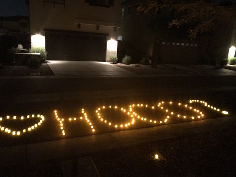 Hoco Proposals Ideas Candles, Light Up Hoco Proposal, Hoco Proposals Ideas Lights, Light Hoco Proposal, Private Hoco Proposal, Candle Hoco Proposal, Will You Light Up My Night At Homecoming, Band Hoco Proposals Ideas, Beach Hoco Proposals