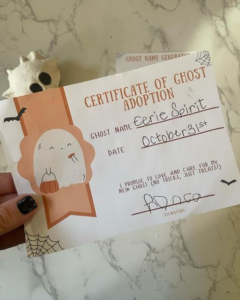 Ready for a spooky, fun Halloween craft? Create your own Adopt-a-Ghost! All you need is a rock, some paint or air-dry clay, and a little imagination. Give your ghost a unique name using the free ghost name generator and make it official with an adoption certificate printable. Comment GHOST and I will send it your way! #HalloweenCraft #AdoptAGhost #DIYHalloween #SpookySeason #CraftingFun #HalloweenDecor #GhostCraft #FamilyFun Adopt A Ghost, Ghost Crafts, Fun Halloween Crafts, Adoption Certificate, Unique Name, Name Generator, Halloween Craft, Unique Names, Third Birthday