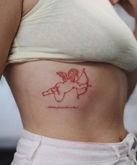 Red Angel Tattoo, Heartbreaker Tattoo, Angel Tattoo Ideas, Cupid Tattoo, Cherub Tattoo, Red Angel, Red Tattoo, Beautiful Good Morning, Hey Beautiful