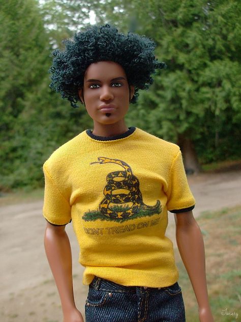 https://flic.kr/p/aomqEw | Barbie Basics OOAK Ken | I call him Lenny after Lenny Kravitz, Hair is a reroot by another person, forgot who UGH on me. Clothing is 1/6 scale from Evilbay. Ken Barbie Doll, Barbie Basics, Diva Dolls, Barbie Hair, Male Doll, Lenny Kravitz, Doll Stuff, Young At Heart, Barbie Fashion