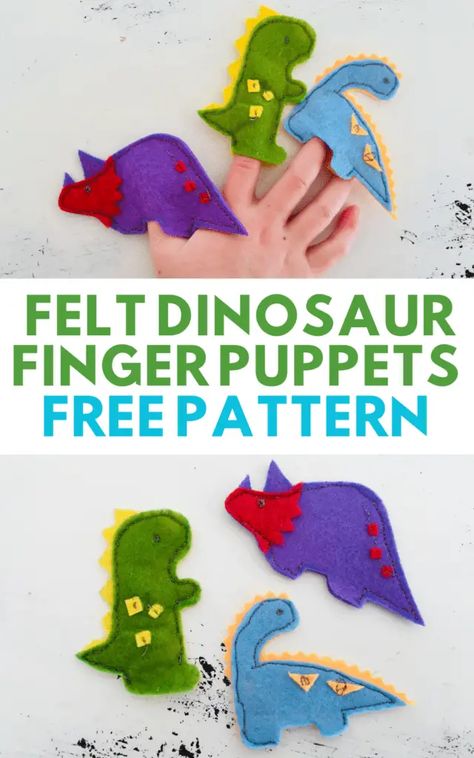 Dinosaur Finger Puppets Free Printable, Sew Dinosaur Pattern, Dinosaur Puppet Craft, Dinosaur Finger Puppets, Finger Puppet Patterns Free, Felt Dinosaur Pattern Free, Felt Finger Puppets Free Pattern, Finger Puppets Printable, Felt Patterns Free