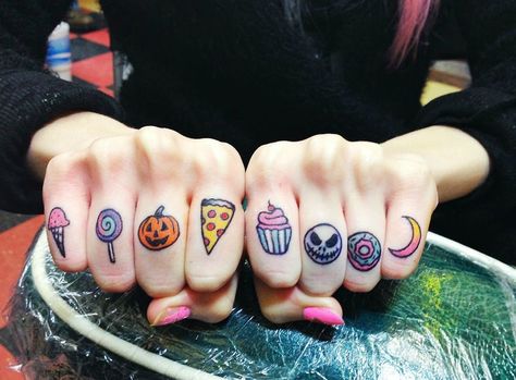 Halloween Finger Tattoos, Graveyard Tattoo, Pastel Tattoo, Halloween Finger, Tiny Finger Tattoos, Nightmare Before Christmas Tattoo, Pumpkin Tattoo, Knuckle Tattoos, Scary Tattoos