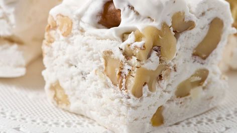 Make this Microwave Divinity Candy in minutes! Loaded with pecans, this candy-treat has no tricks! Make a batch today for dessert. Divinity Fudge, Fantasy Fudge Recipe, White Fudge, Divinity Candy, Fantasy Fudge, Cream Candy, Christmas Candy Recipes, Marshmallow Creme, Fudge Recipe