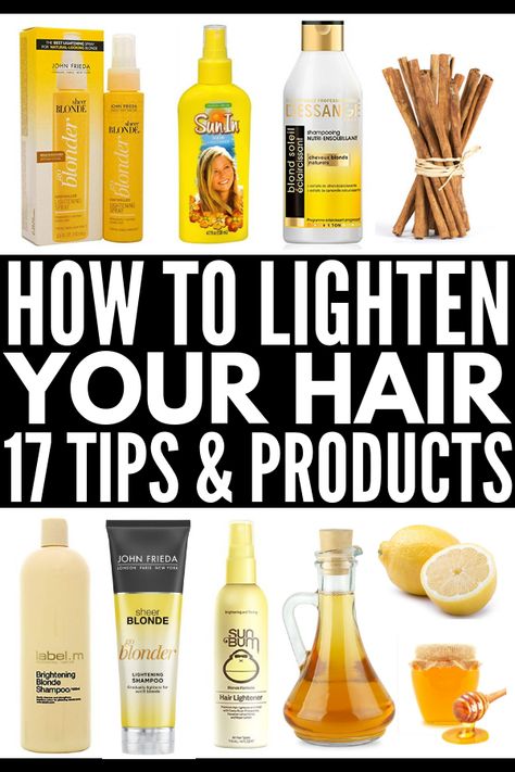 How to Naturally Lighten Hair | If you want to know how to lighten hair naturally with lemon, cinnamon, apple cider vinegar, chamomile, vitamin C, and other products you already have lying around the house, these tips, techniques, and hair lightening products will teach you how to get lighter locks overnight without damage (and without spending hours in the sun!). #howtolightenhair #naturalhighlights #hairremedies #naturalremedies #DIYhair #DIYhaircolor Sun In Hair Lightener Before And After, Naturally Lighten Hair, Sun In Hair Lightener, Permanent Facial Hair Removal, Lighten Hair Naturally, Hair Lightening, Lighten Hair, Electrolysis Hair Removal, Ingrown Hair Removal