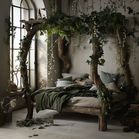 Whimsical Room Aesthetic, Viking Inspired Bedroom, Mushroom Beds, Forest Inspired Bedroom, Whimsical Room, Forest Room, Bedroom Mural, Fairy Bedroom, Dreamy Bed