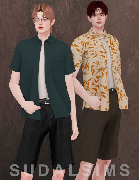 [sudal] Open shirt & T- shirt + Belt pant set M | Patreon Cc Packs, Open Shirt, Belted Pants, Ts4 Cc, The Sims 4, Pant Set, The Sims, Sims 4, Business Casual