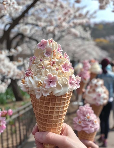 Pretty Ice Cream Cake, Cute Pastries Aesthetic, Pretty Desserts Aesthetic, Deserts Aesthetic, Flower Ice Cream, Aesthetic Ice Cream, Japan Dessert, Ice Cream Aesthetic, Magical Food