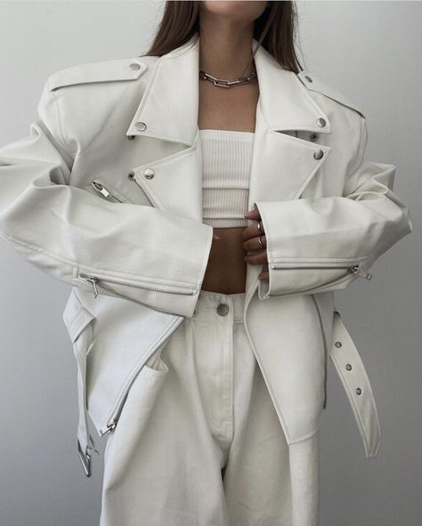 Mens White Leather Jacket, White Leather Outfit, White Leather Jacket Outfit, Business Lady, Persian Fashion, White Leather Jacket, Cropped Leather Jacket, Leather Jacket Outfits, Luxury Lingerie