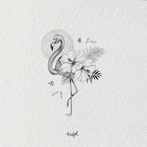 Flamingo Flower Tattoo, Tropical Flowers Tattoo, Sticker Tatoos, Tropical Flower Tattoos, Private Tattoo Studio, Mother Tattoo, Random Tattoos, Tropical Tattoo, Flamingo Tattoo