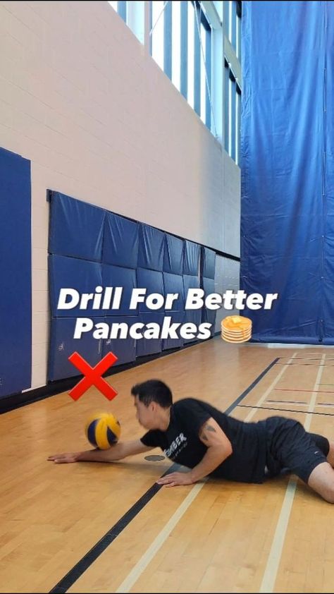 Here's a simple drill that can help improve pancakes! This is a great skill to have in the bag to still get underneath the ball. Some coaches might not like pancakes because their athletes don't get them up well. While there may be a better option in many scenarios, it's usually because the athlete just isn't good at them. If they're not good at the skill, the result won't be good. When they practice the skill, they're able to identify when it's a good time to use it and track it better to ge How To Pancake In Volleyball, How To Pancakes, Volleyball Practice, Volleyball Tips, Volleyball Drills, Foundational Skills, Play Ball, Volleyball, Pancakes