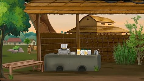 Rural house in the village 2d animation ... | Premium Photo #Freepik #photo #house #home #sky #castle Cartoon Baground Village, 2d Cartoon Background, Village Animation, Wheat Crop, 3d Couple, 2d Background, Village Background, Free Cartoon Characters, Free Green Screen Backgrounds