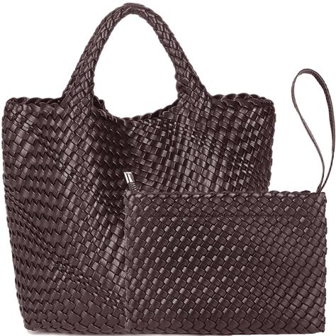 PRICES MAY VARY. 【Vegan Leather Material】The woven tote is made of soft high-quality vegan leather , very soft to touch and easy to wipe clean. No animals are harmed and it is good for the environment. Delicate woven detailing runs throughout the frame; inside is the same woven bag. 【Chic Retro Style】The admirable appearance of the bag is achieved by interlacing two or more strands of the leather in a set pattern. This braiding of leather gives the shoulder bag a Cushioned & Flexible feel. It is Women Tote Bags, Travel Handbags, Handbags And Purses, Woven Tote Bag, Designer Vintage, Shopping Tote Bag, Woven Bag, Bag Travel, Shopper Bag