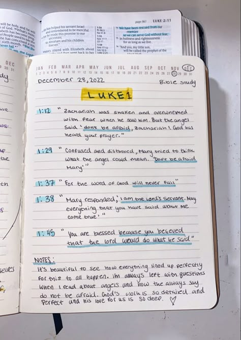 Prayer Notebook Ideas, Luke Chapter 1, Christian Notebook Ideas, Luke Bible Journaling, Bible Notes Ideas, Bible Annotations, Luke Bible, Grow With God, Bible Goals