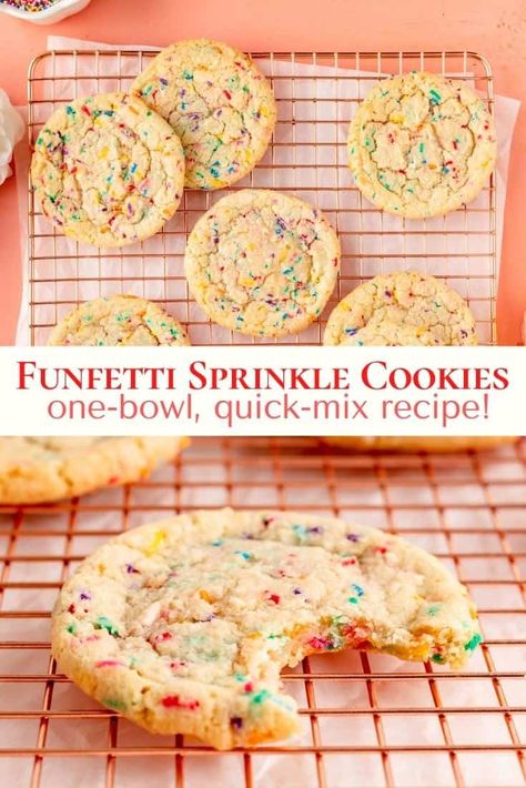 Funfetti Cookies Funfetti Cookies From Scratch, Funfetti Crumble Cookie, One Bowl Recipes Baking, Funfetti Christmas Cookies, Confetti Sugar Cookies, Fun Fetti Cookies, One Bowl Cookies, Funfetti Sugar Cookies, Sprinkle Sugar Cookies