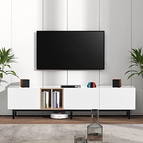 Entertainment Room Decor, Media Console Table, White Tv Stands, Large Storage Cabinets, Tv Console Table, Wooden Tv, Console Tv, Interior Minimalista, Japandi Style