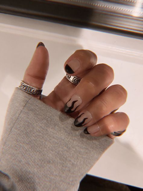 Dark Brown Flames / French Manicure Dark Brown Flame Nails with French Tips and Silver Rings Brown Flame Nails, Nails With Silver Rings, Flame Design Nails, Nails With Silver, Flame Nails, Nail Appointment, Brown Nail, Finger Paint, French Manicure Nails