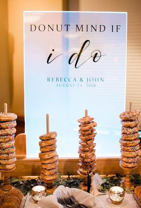 Donut Wedding Decor Trends 2020 ❤ donut wedding decor trend donuts display capturinggodscreations photos #weddingforward #wedding #bride Donuts Display, Wedding Decor Trends, Donut Bar Wedding, Donut Wedding, Rustic Spring Wedding, Donut Display, Wedding Donuts, Donut Decorations, Donut Bar