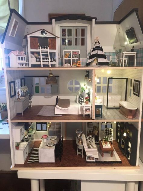 Dollhouse Makeover, Fixer Upper Inspired, Doll House Plans, Barbie Doll House, Modern Dollhouse, Dream House Rooms, Hearth And Hand, Barbie House, Miniature Houses