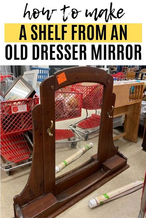 Decorate your living room or entryway on a budget with this upcycled furniture idea. Add a vintage style to your home decor for cheap with this easy dresser mirror makeover DIY. Upcycled Dresser Mirror, Repurpose Dresser Mirror, Old Dresser Mirror Ideas Repurposed, Dresser Mirror Makeover, Repurposed Mirror Ideas, Dresser Mirror Repurposed, Old Mirror Ideas, Decorated Mirror Diy, Mirror Makeover Diy