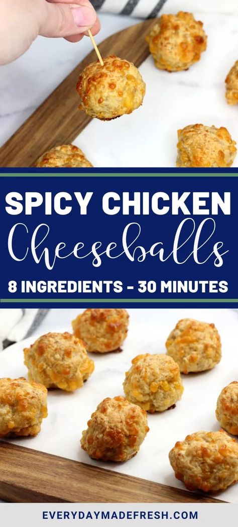 Move over sausage balls, we have a new favorite in town, and it's Spicy Chicken Cheeseballs! | EverydayMadeFresh.com #spicychickencheeseballs #buffalochickencheeseballs #cheeseballs #gamedayrecipes Spicy Chicken Cheese Balls, Appetizer Recipes Chicken, Chicken Cheese Balls, Chicken Balls, Spicy Appetizers, Chicken Appetizers, Sausage Balls, Appetizers Easy Finger Food, Best Appetizer Recipes