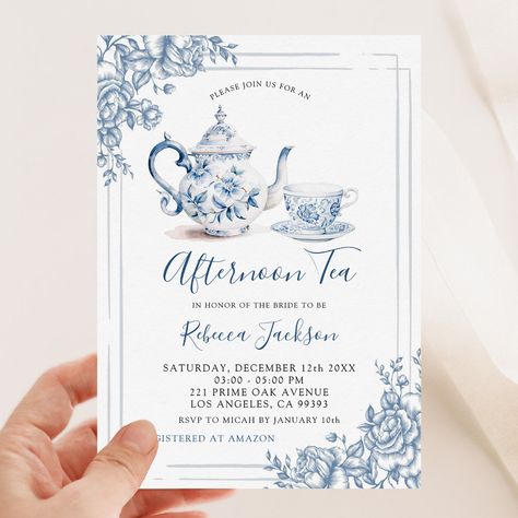 Victorian Dusty Blue Garden Tea Party Bridal Shower Invitation Bridal Tea Invitations, Tea Party Bridal Shower Invitations, Tea Bridal Shower, Tea Bridal Shower Invitations, Victorian Tea Party, Tea Party Bridal, Garden Tea Party, Bridal Tea Party, Blue Bridal Shower