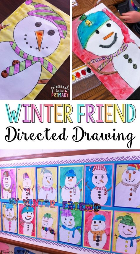 This step by step snowman drawing helps kindergarten, first grade, and second grade students with fine motor skills and following directions. Use it during morning work, art centers, or for fun. They make great rainy day activities, morning work materials, art projects, winter celebrations, or fast-finisher activities. Keep them on hand during the winter to keep kids engaged. Use crayons, colored pencils, markers, or watercolors to decorate them, then hang on the bulletin board. Kids love them! Snowman Directed Drawing, Cute Snowmen Drawings, Classe D'art, Snowmen Activities, Winter Art Projects, Winter Classroom, Winter Kindergarten, Directed Drawing, Draw And Paint