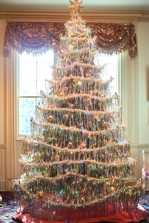 Best Christmas Trends For 2024 With Something For Everyone Gold Tinsel Christmas Tree Decorated, Tinsel Christmas Tree Decoration, 2024 Christmas Tree, Tinsel Tree Decorating Ideas, Christmas Trees 2024 Trends, Christmas Tree 2024 Trends, Christmas 2024 Trends, 2024 Christmas Tree Trends, 2024 Christmas Trends