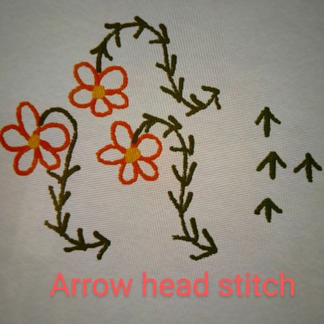 So called because it looks like the tip of the arrow and in the reverse it looks like the fern stitch. Used for borders and leaf like designs in hand embroidery. Fern Stitch, Arrow Head, The Arrow, Embroidery Stitches, Fern, Hand Embroidery, Borders, Machine Embroidery, Embroidery Designs