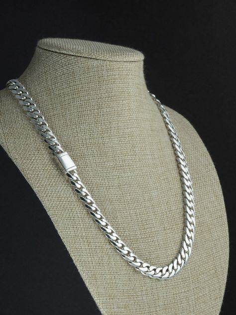 "I am a one man show. All my items are made with my two hands. From forming individual  links, soldering, filing/sanding to polishing. I love the work I do and stand behind it. Quality, durability and aesthetics is what I deliver.  *Sturdy Handcrafted Solid 925 sterling silver Cuban link Chain. *Artisan \"Cuban\" styled link *Weight = Approx. 100grams for 22 inch long chain *       Links are 10mm wide *       As an example a standard pencil width = 6mm *Lead time for custom chain approx 3 days b Silver Cuban Chain, Custom Chain, Miami Cuban Link Chain, Miami Cuban Link, Miami Cuban, Chain Links, Cuban Link Chain, Cuban Chain, Cuban Link