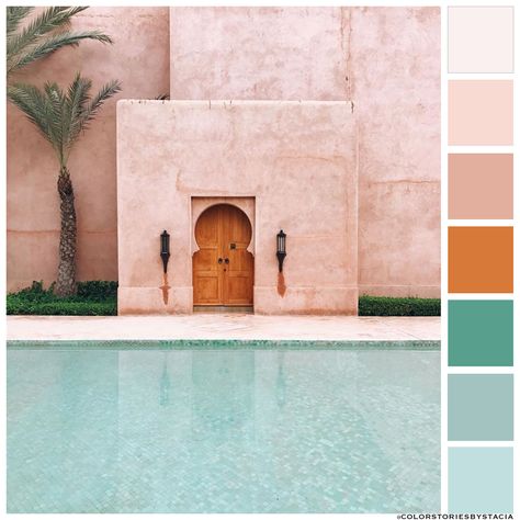 Baked peach and dusty aqua play perfectly against a touch of light mahogany in this Moroccan getaway! 🍑⁠ 📷: @sarahirenemurphy via @theperfecthideaway Cloud Strife, Morocco Travel, Marrakech Morocco, Pool Design, Design Exterior, Color Stories, Colour Schemes, Color Pallets, Summer Travel