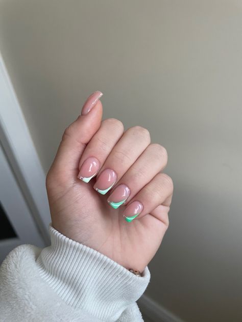 Green french tips nail designs nail art half tip Half French Nails, Green French Tips, Green French, French Tip Nail Designs, Designs Nail, French Tips, French Tip Nails, French Nails, Nail Tips