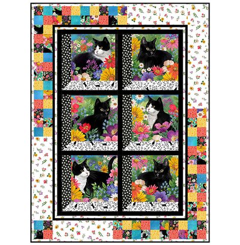 Northcott Fabrics Attic Window Quilts, Applique Books, Cat Quilts, Cat Quilt Patterns, Quilt Panels, Twin Size Quilt, Panel Ideas, Panel Quilt Patterns, Northcott Fabrics