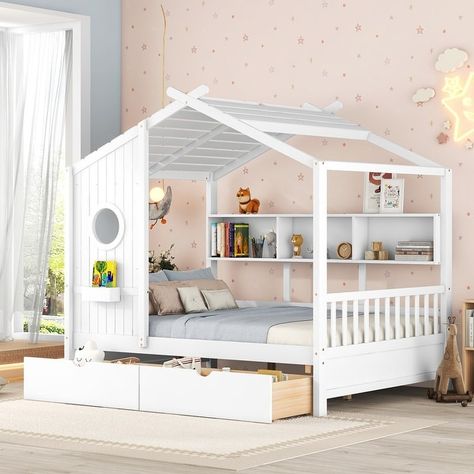 Full Size Kids Bed, Full Size House Bed, Playhouse Design, Playhouse Bed, Kids Beds With Storage, Modern Wooden House, Play Place, Store Decoration, Bed Wooden