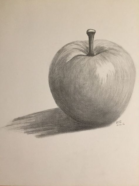 Apple Pencil Drawing, Apple Sketch, Easy Pencil Drawings, Drawing Apple, Fruit Sketch, Shading Drawing, Fruits Drawing, Drawing Eyes, Pencil Shading