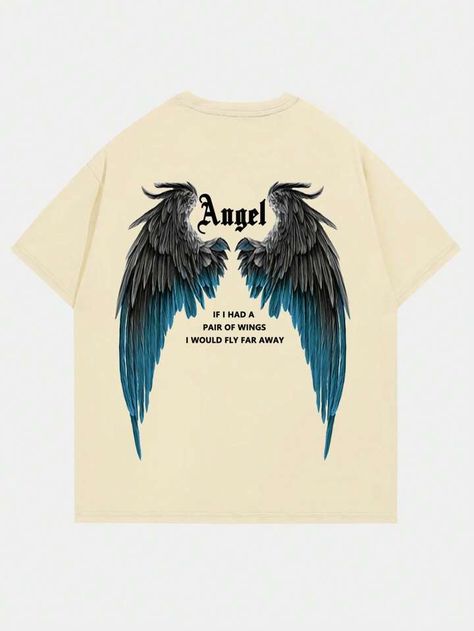 ROMWE Guys Slogan & Wing Print Tee | SHEIN USA Swaggy Clothes, Typo Logo Design, Slogan Graphic Tee, Cool Shirt Designs, Tees Design, Tshirt Printing Design, Typo Logo, Men Tops, Print Tee