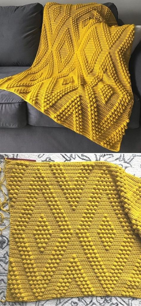 Crochet Bobble Blanket Pattern, Crochet Bobble Blanket, Motifs Afghans, Modern Haken, Zig Zag Crochet, Bobble Stitch Crochet, Bobble Crochet, Modern Crochet Blanket, Crochet Bobble