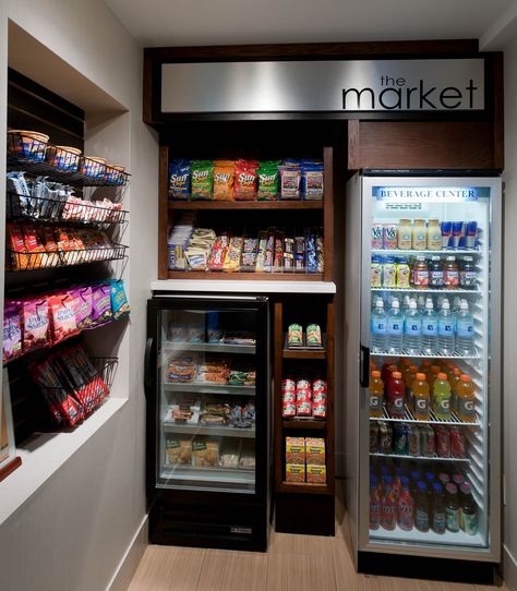 SpringHill Suites Kansas City Overland Park The Market #enjoying, #beautiful, #holiday, Hotel Snack Bar, Hotel Marketing, Mini Market, Beverage Center, Small Snacks, Travel Hotel, Overland Park, Park Hotel, Mini Fridge