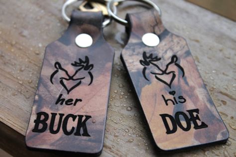 BUCK and DOE Keychains - REALTREE CAMO leather Anniversary Gifts For Him Diy, Her Buck His Doe, Gifts For Him Diy, Event Planning Checklist, Buck And Doe, Country Couples, Leather Key Chain, Cute Couple Gifts, Realtree Camo