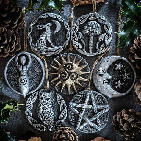 Baked Clay Ornaments, Pagan Christmas Decorations, Pagan Tree, Yule Ornaments, Yule Decor, Yule Crafts, Pagan Christmas, Pagan Yule, Pagan Decor