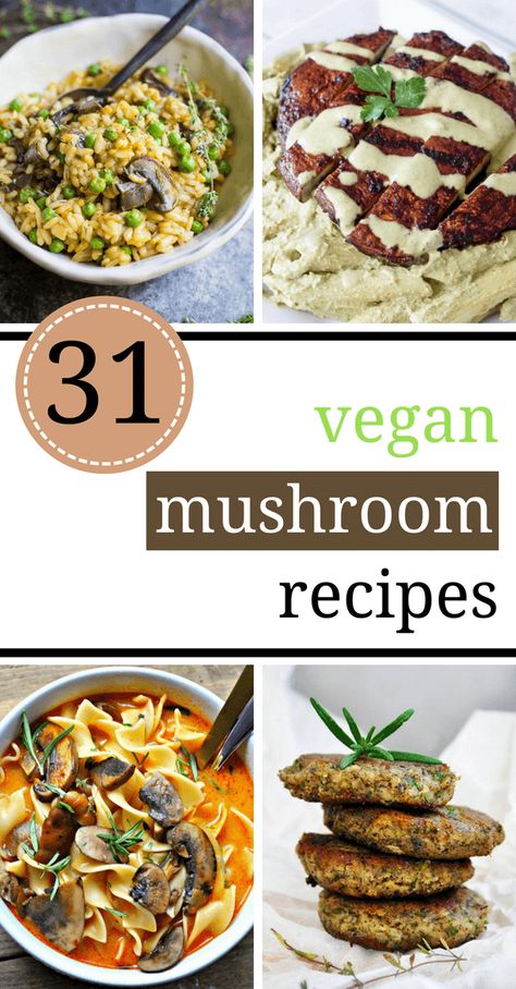 Vegan mushroom recipes make the best healthy and easy dinners. Make these soup, risotto, stuffed, gravy, pasta, portobello, shiitake, and roasted meals tonight. They are plant-based, dairy-free and super tasty! | The Green Loot #vegan Roasted Meals, Gravy Pasta, Vegan Mushroom Recipes, Mushroom Recipes Vegan, Resep Vegan, Quick Vegetarian Meals, Vegan Mushroom, Diet Meals, Easy Dinners