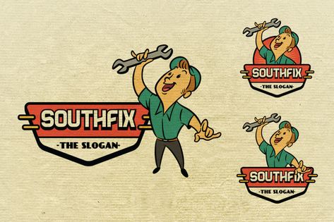 Retro Vintage Repairman or Handyman Mascot Logo by unrealstock on Envato Elements Moving Company Logo, Brand Theme, Handyman Logo, Retro Mascot, Mr Fix It, It Logo, Ce Logo, Logo Quotes, Logo Reference